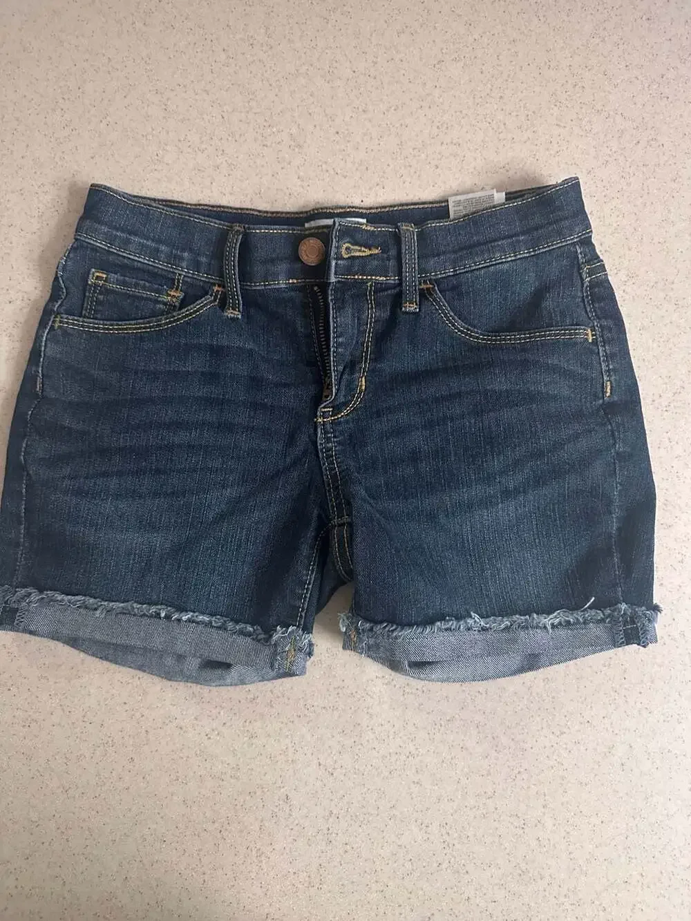 Old Navy Girls Dark Wash Denim Jean Shorts with Cuffed Raw Hem, Size 10